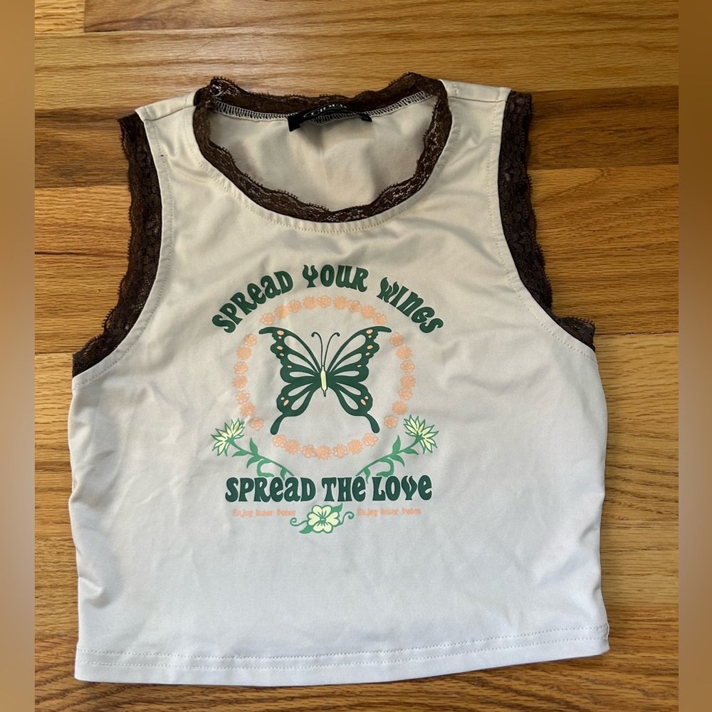 Cider butterfly lace trim tank top